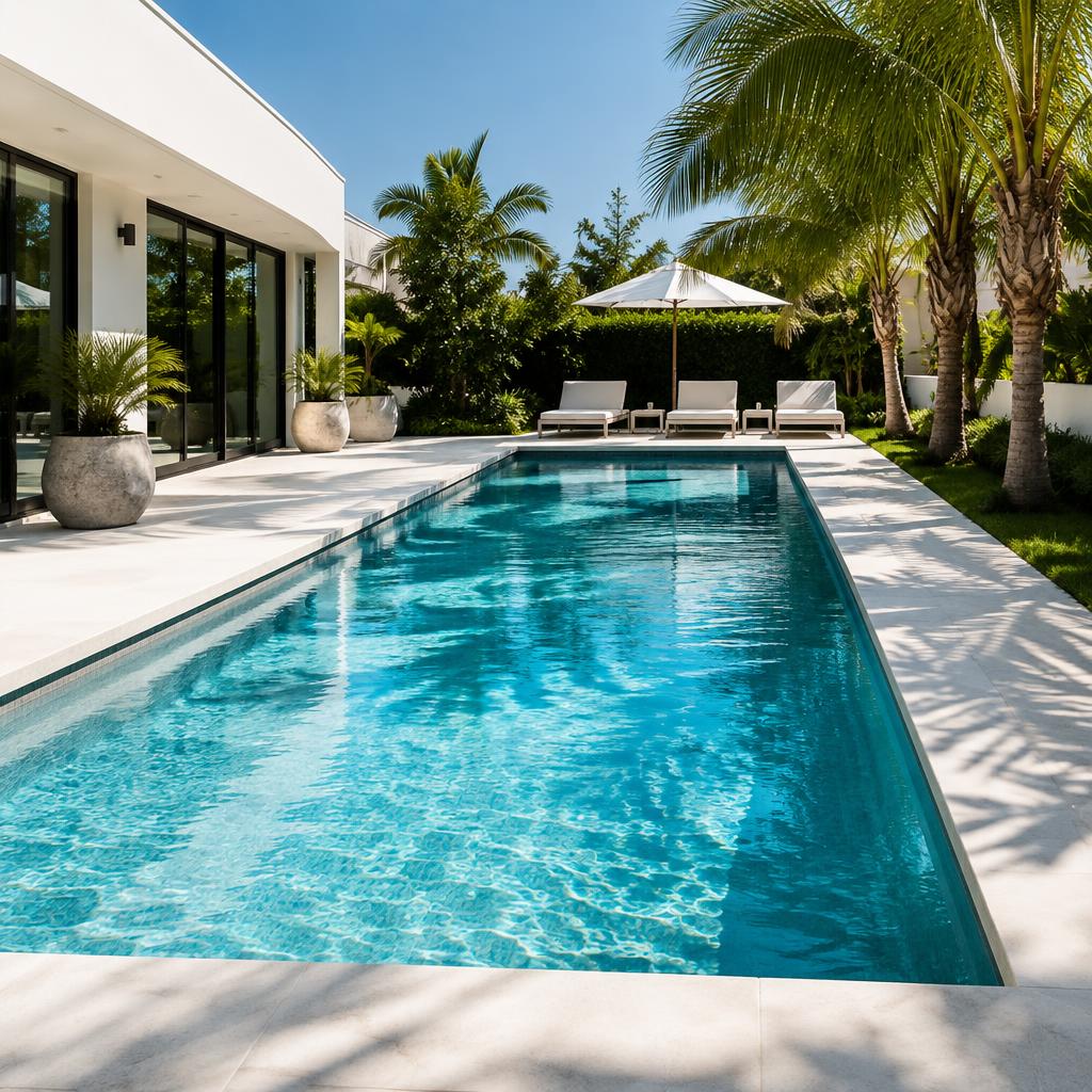Modern lap pool with white stone coping